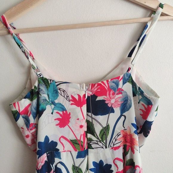 Parker NY Tropical Print Ruffle Slip Dress XS Bright Floral Sundress - Picture 6 of 9